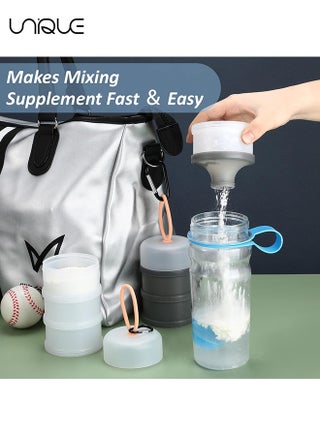 1 Pcs Protein Powder Container with Funnels Stand, 4 Stackable Leakproof Protein Powder Dispenser, Portable Keychain Powder Container for Workout, Fitness, Travel(White) - view 5